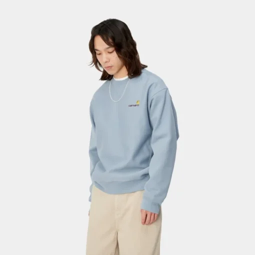 Clearance American Script Sweatshirt | Frostet Bla Mænd Sveder