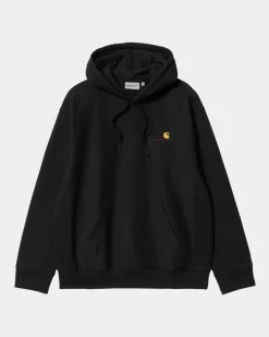 Outlet American Script Sweatshirt Med Haette | Sort Mænd Sveder