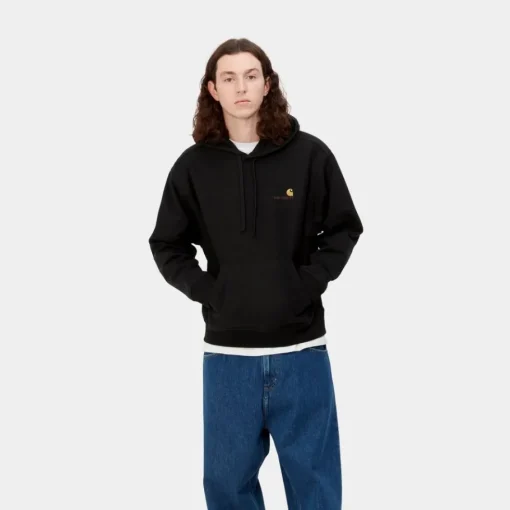 Outlet American Script Sweatshirt Med Haette | Sort Mænd Sveder