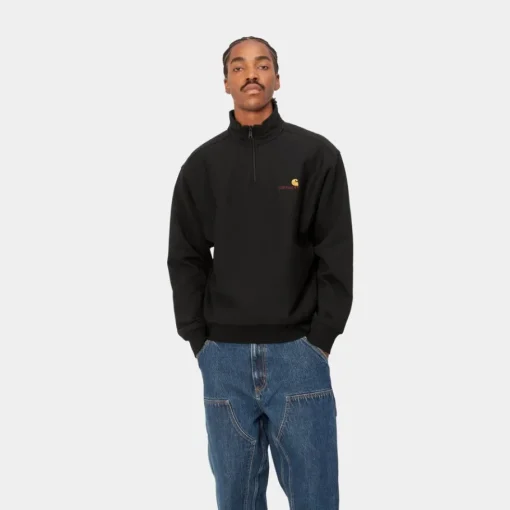 Discount Half Zip American Script Sweatshirt | Sort Mænd Sveder
