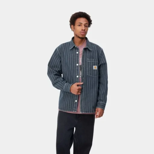 New Orlean Stripe Skjortejakke | Bla/Hvid (Stenvasket) Mænd Jakker & Veste