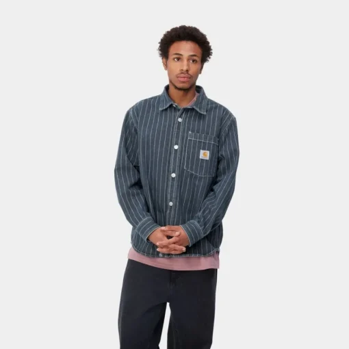 New Orlean Stripe Skjortejakke | Bla/Hvid (Stenvasket) Mænd Jakker & Veste
